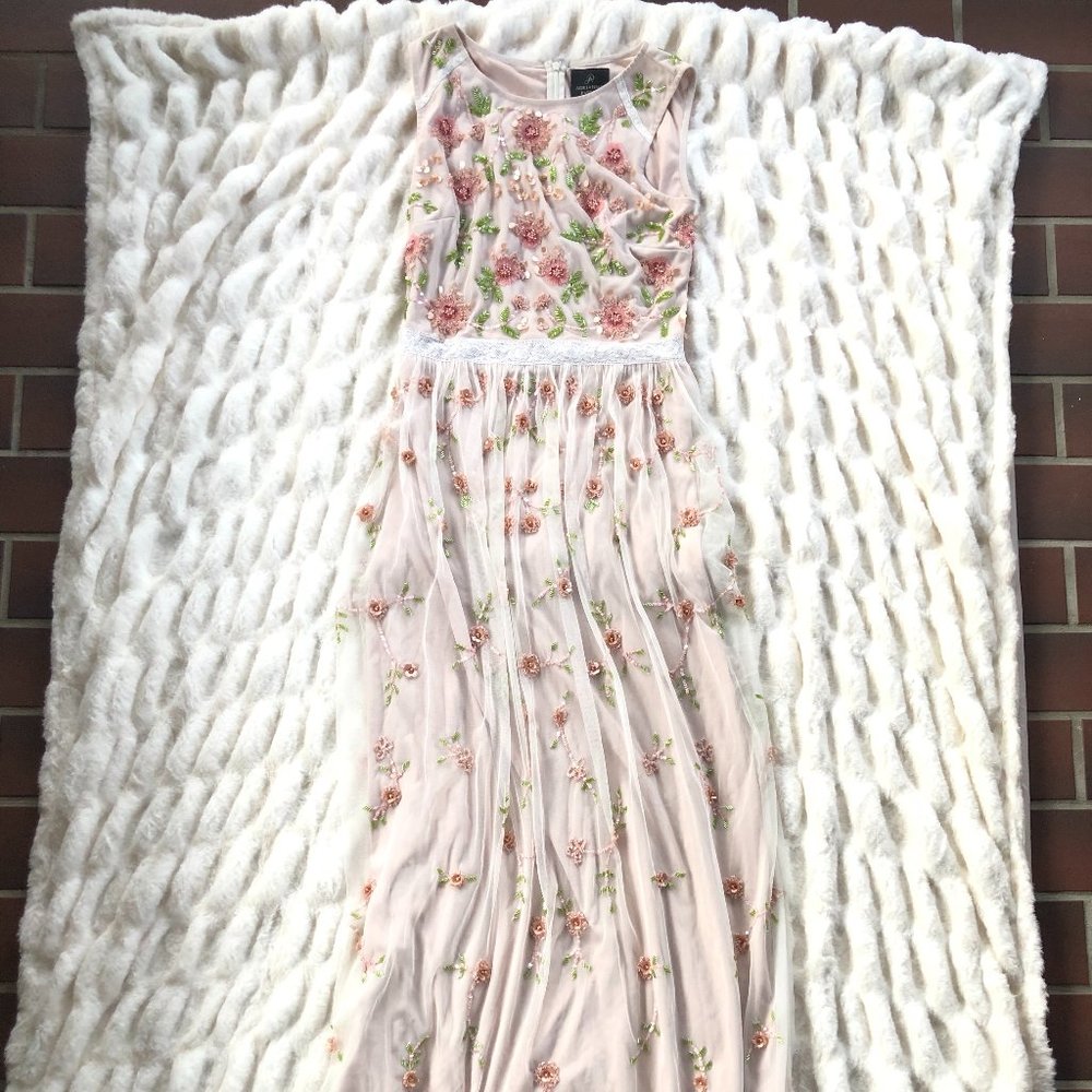 NWOT Adrianna Papell Blush Pink Beaded Gown